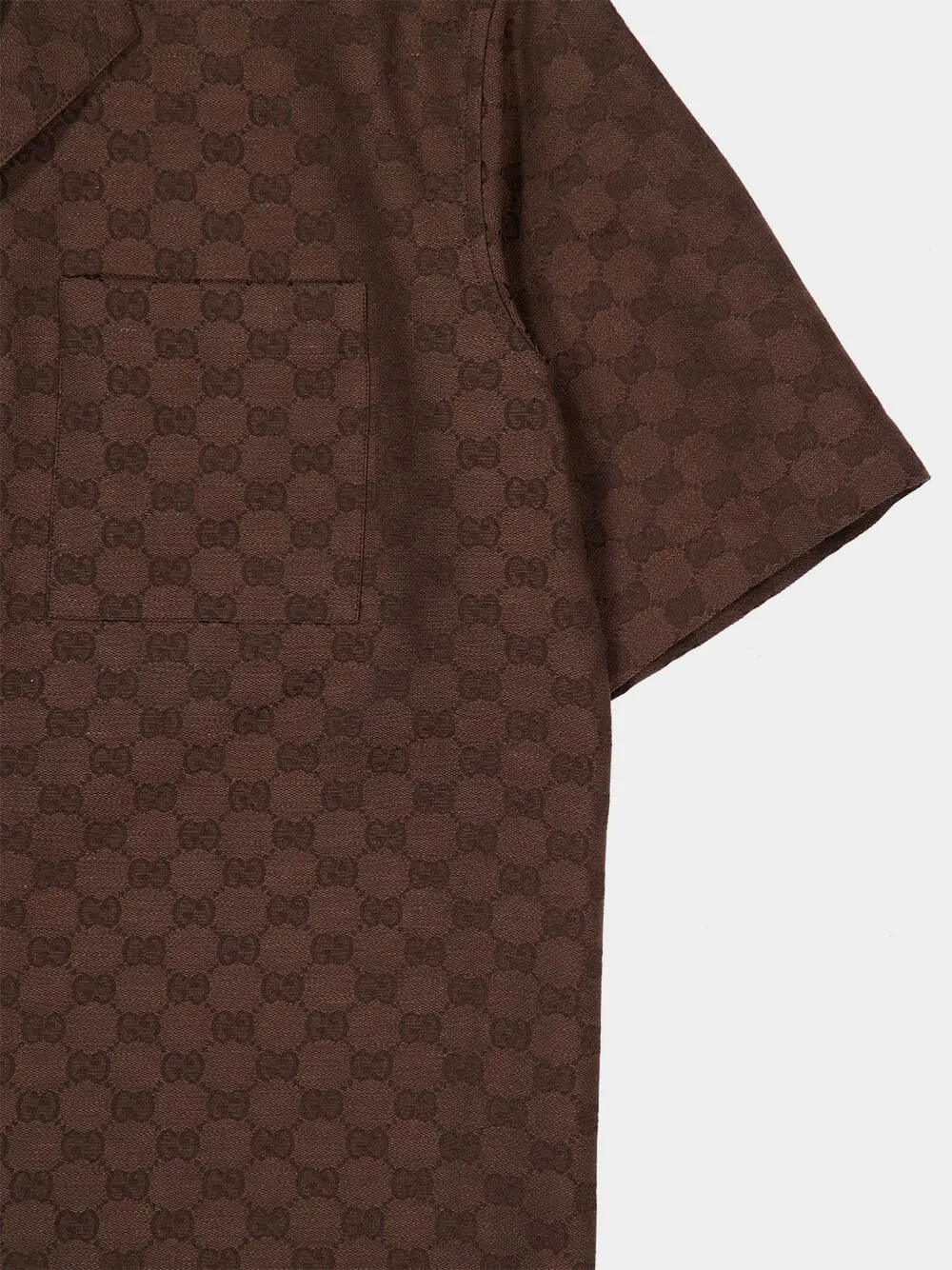 Brown GG Canvas Linen-Blend Bowling Shirt sold by Fashion Clinic product image thumbnail 4