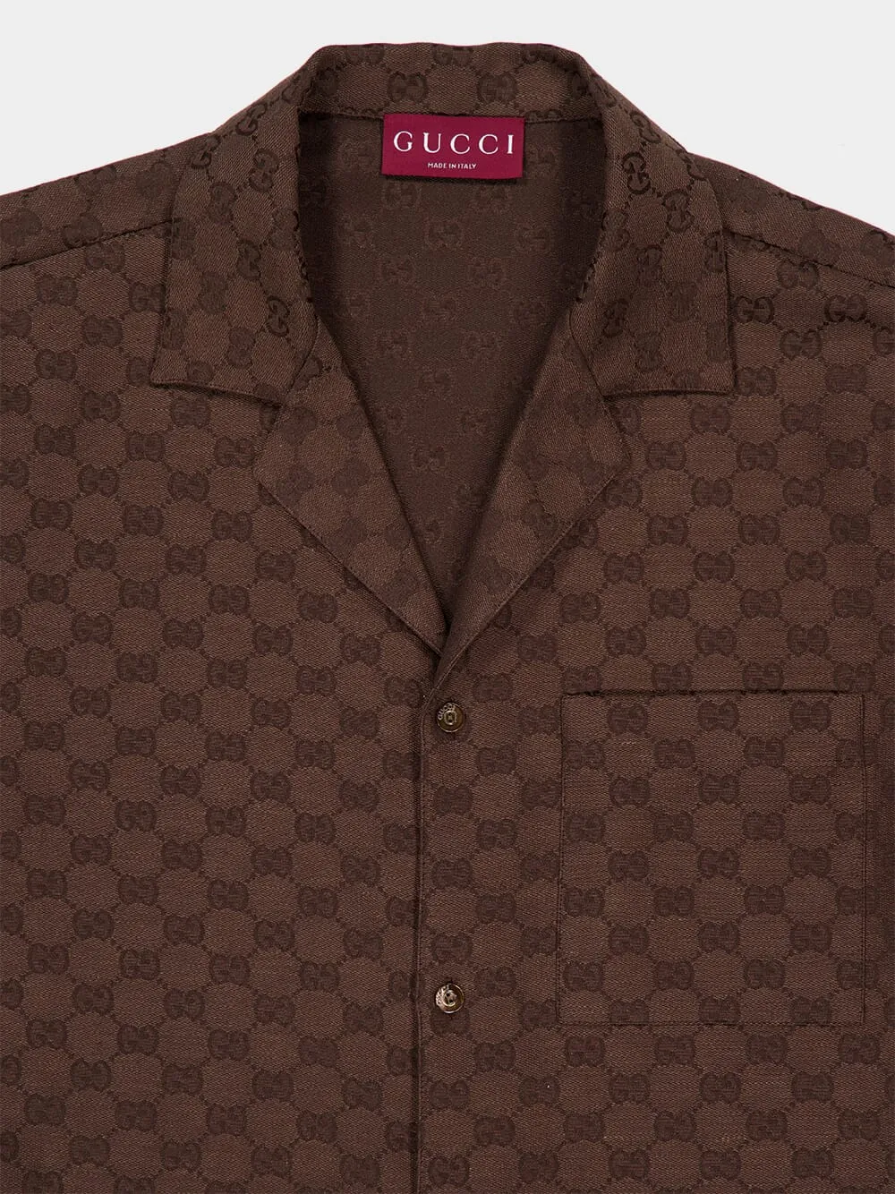 Brown GG Canvas Linen-Blend Bowling Shirt sold by Fashion Clinic product image thumbnail 3