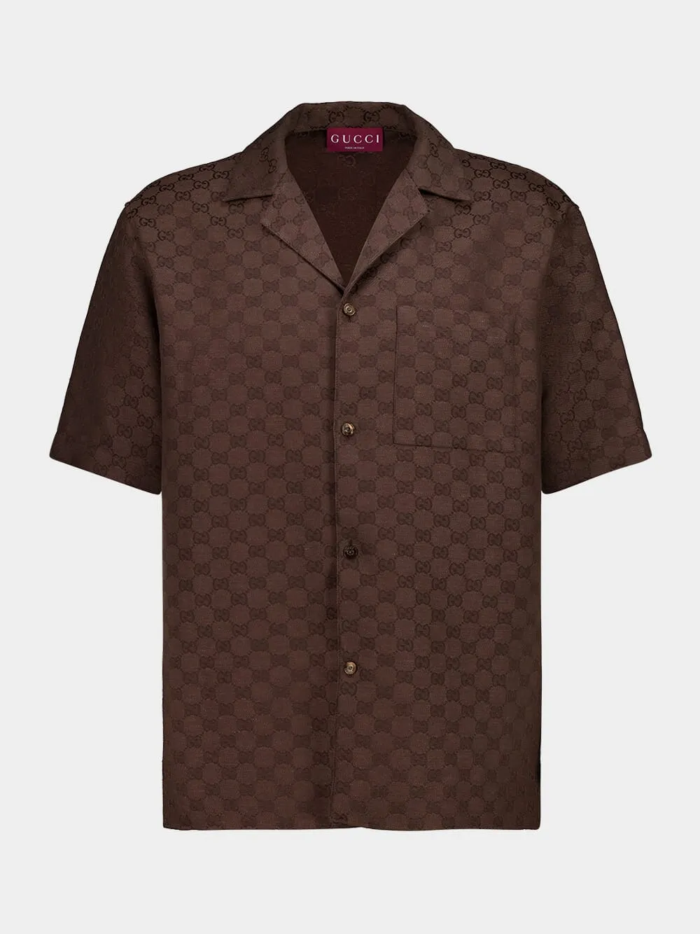 Brown GG Canvas Linen-Blend Bowling Shirt sold by Fashion Clinic