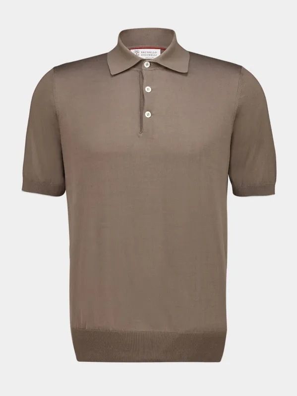 Brown Lightweight Cotton Knit Polo Shirt sold by Fashion Clinic