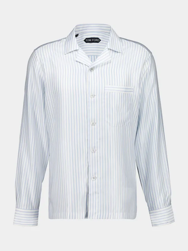 White and Light Blue Striped Silk Shirt made by Tom Ford