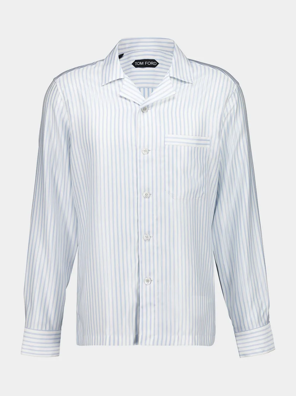 White and Light Blue Striped Silk Shirt sold by Fashion Clinic
