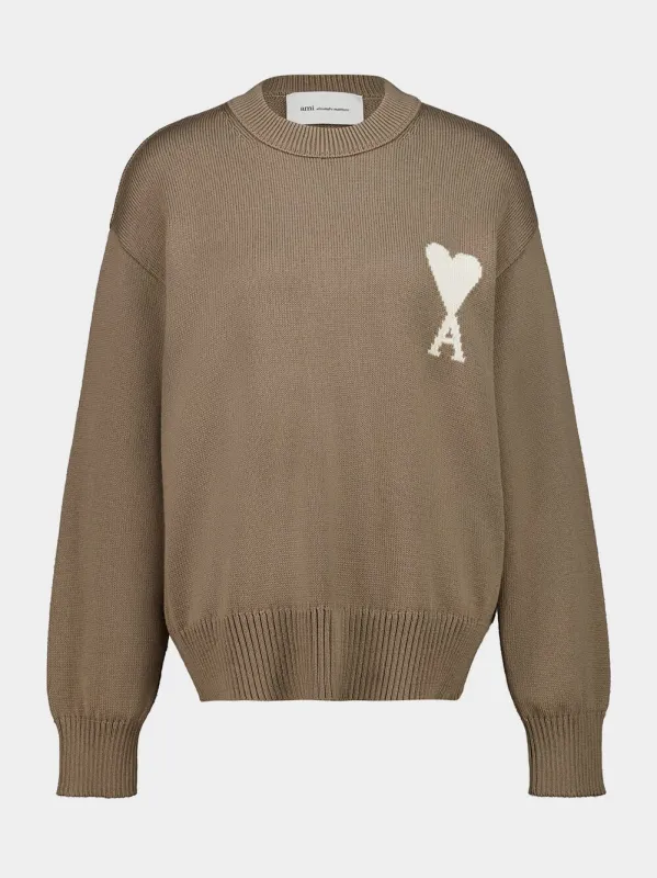Beige Wool and Cotton Ami de Coeur Crewneck Sweater made by Fashion Clinic