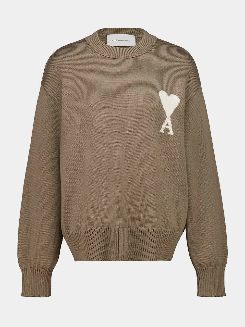 Beige Wool and Cotton Ami de Coeur Crewneck Sweater sold by Fashion Clinic