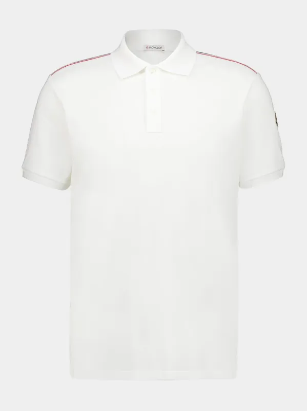 White Tricolor-Trimmed Cotton Piquet Polo Shirt made by Moncler