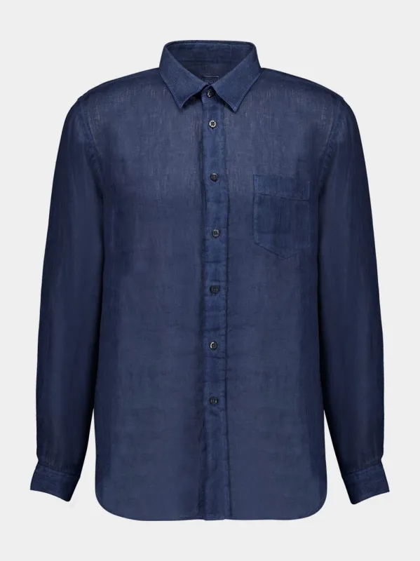 Navy Blue Linen Long-Sleeved Shirt sold by Fashion Clinic