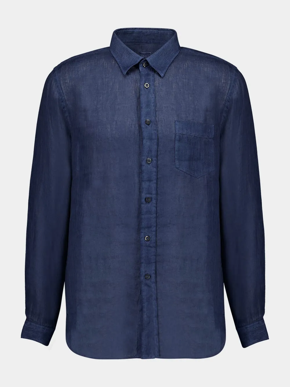 Navy Blue Linen Long-Sleeved Shirt sold by Fashion Clinic