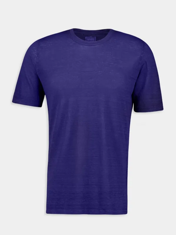 Ink Fade Blue Linen T-Shirt made by Fashion Clinic