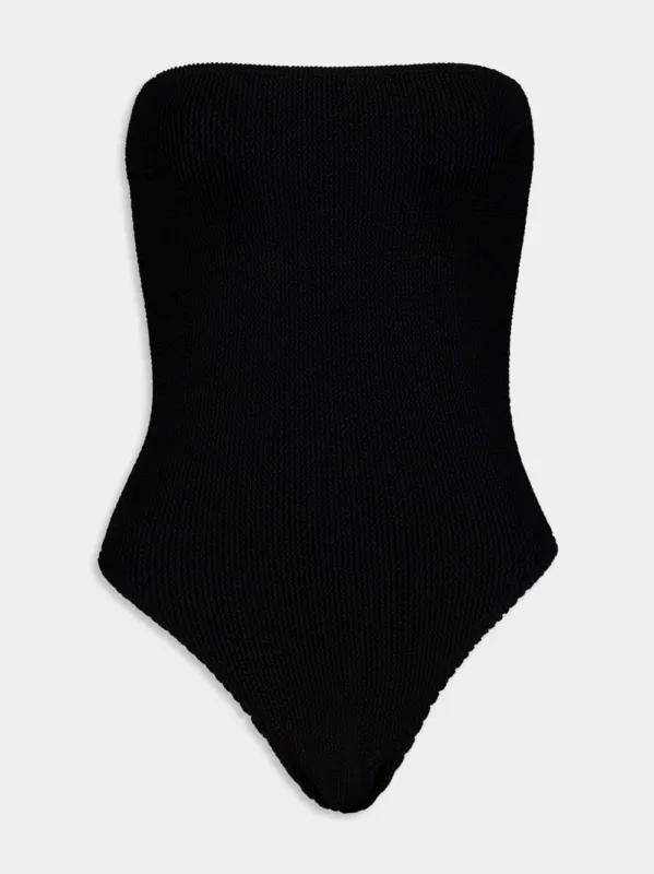 Black Strapless Crinkle One-Piece Swimsuit sold by Fashion Clinic