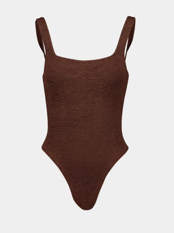 Metallic Cocoa Square Neck One-Piece Swimsuit sold by Fashion Clinic