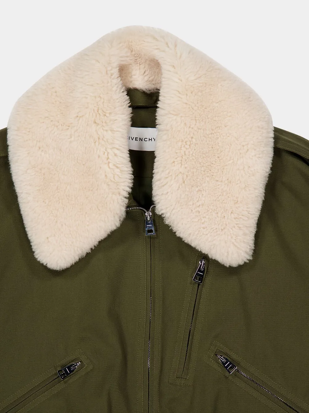 Khaki Cotton Wool Bomber with Shearling Collar sold by Fashion Clinic product image thumbnail 5