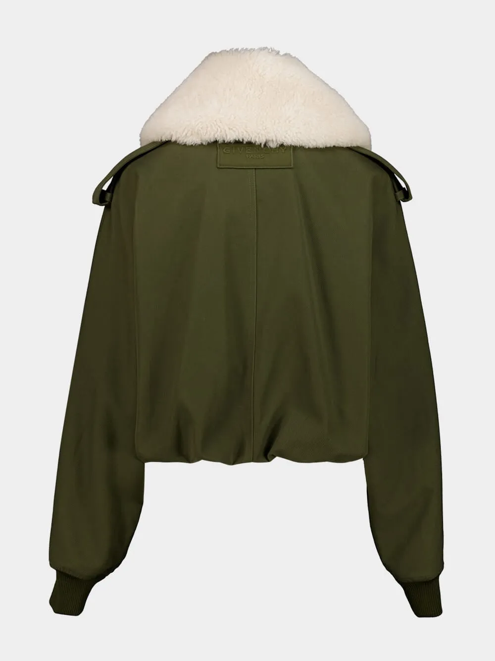 Khaki Cotton Wool Bomber with Shearling Collar sold by Fashion Clinic product image thumbnail 3