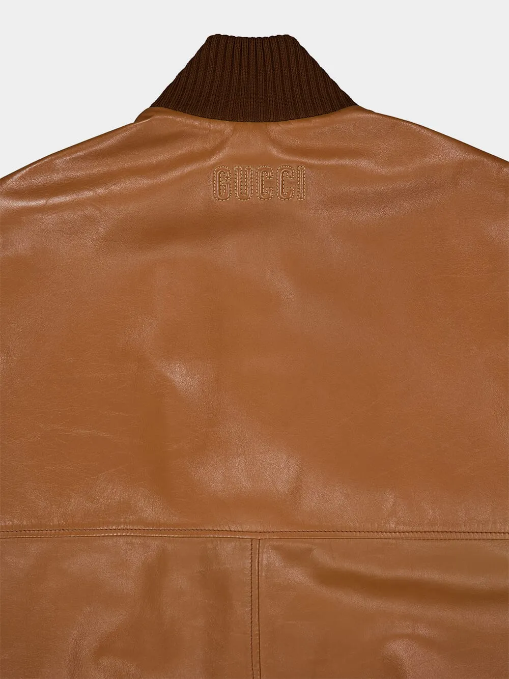 Brown Leather Bomber Jacket sold by Fashion Clinic product image thumbnail 5