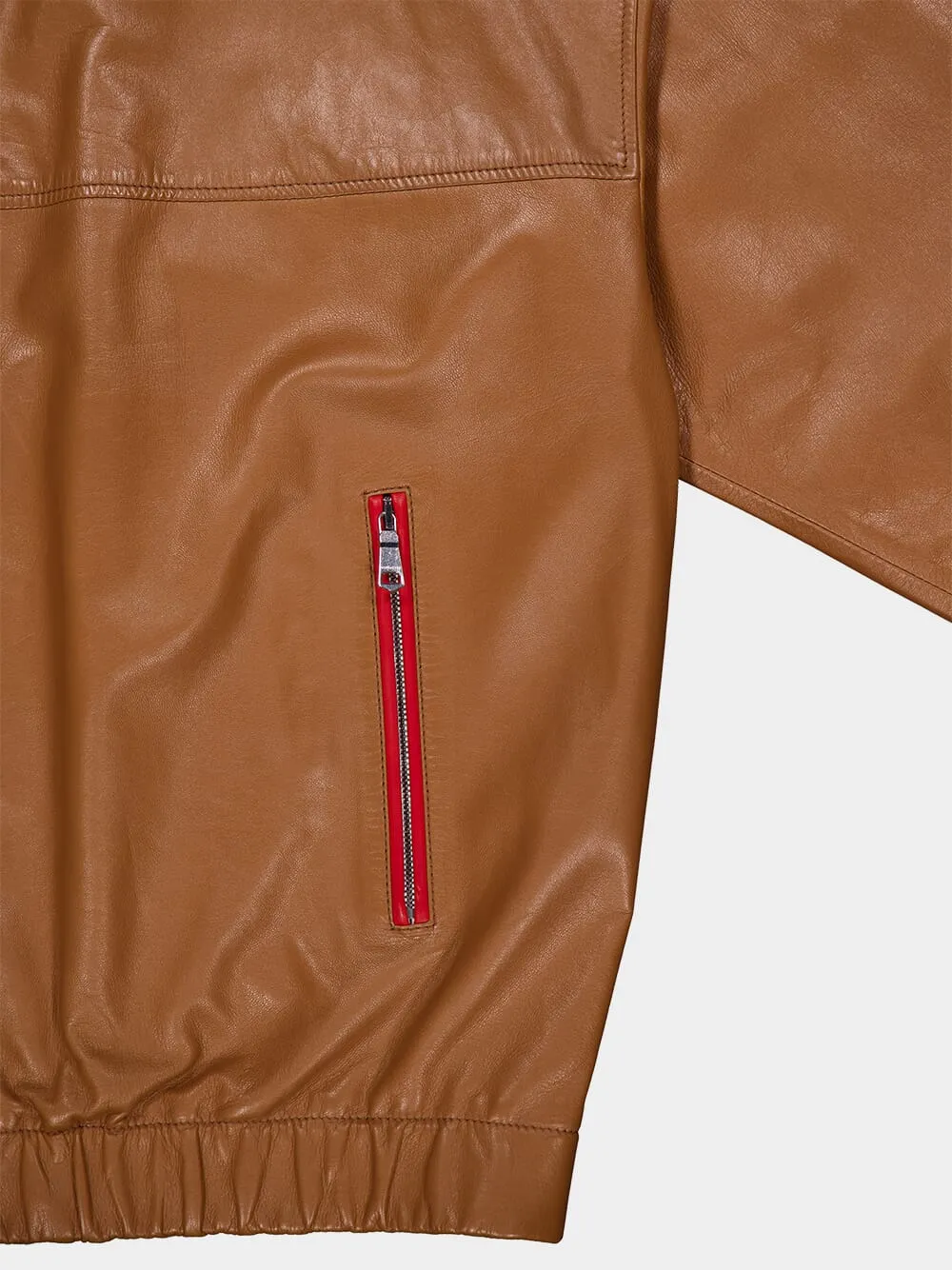Brown Leather Bomber Jacket sold by Fashion Clinic product image thumbnail 4