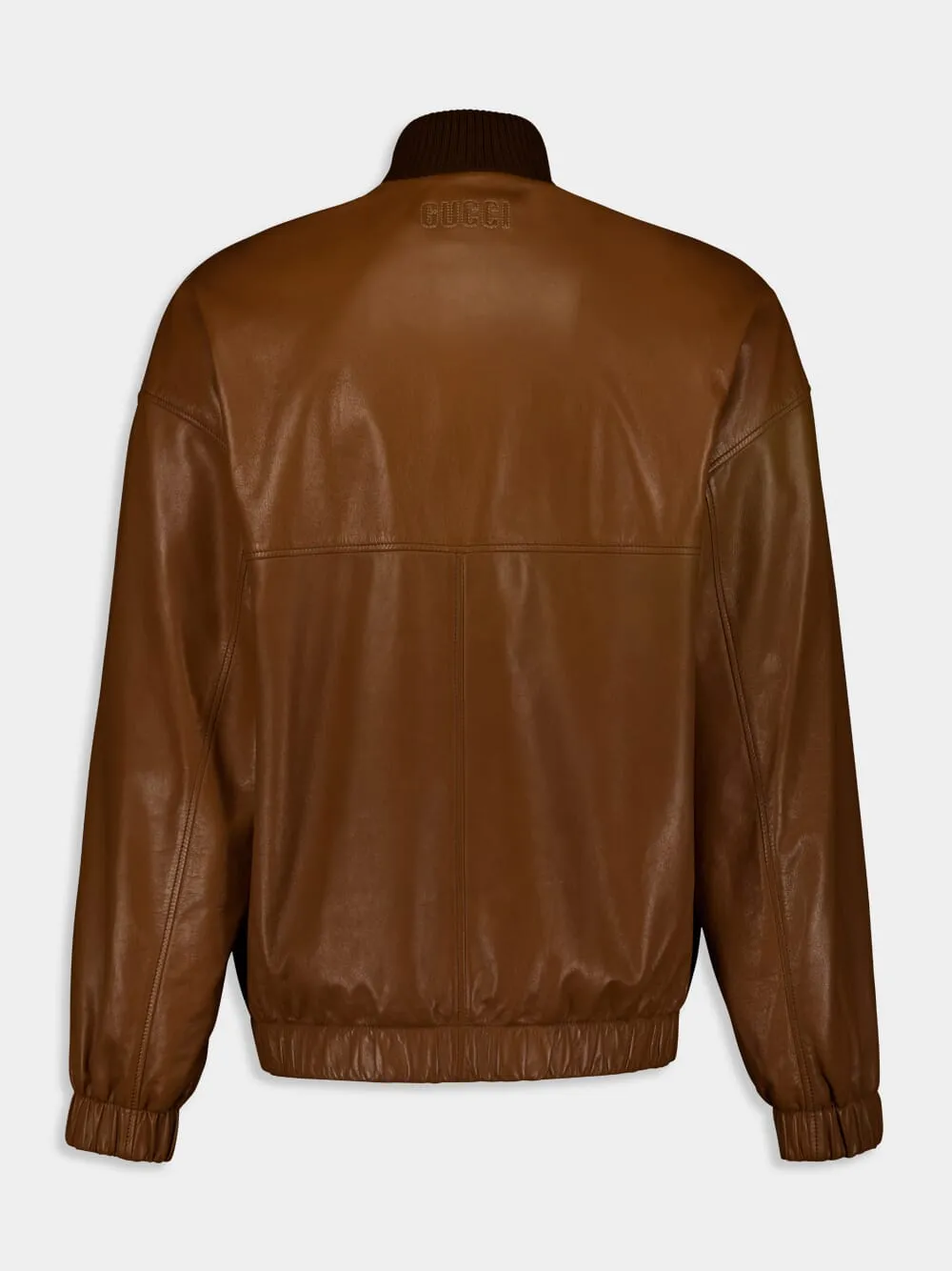 Brown Leather Bomber Jacket sold by Fashion Clinic product image thumbnail 2
