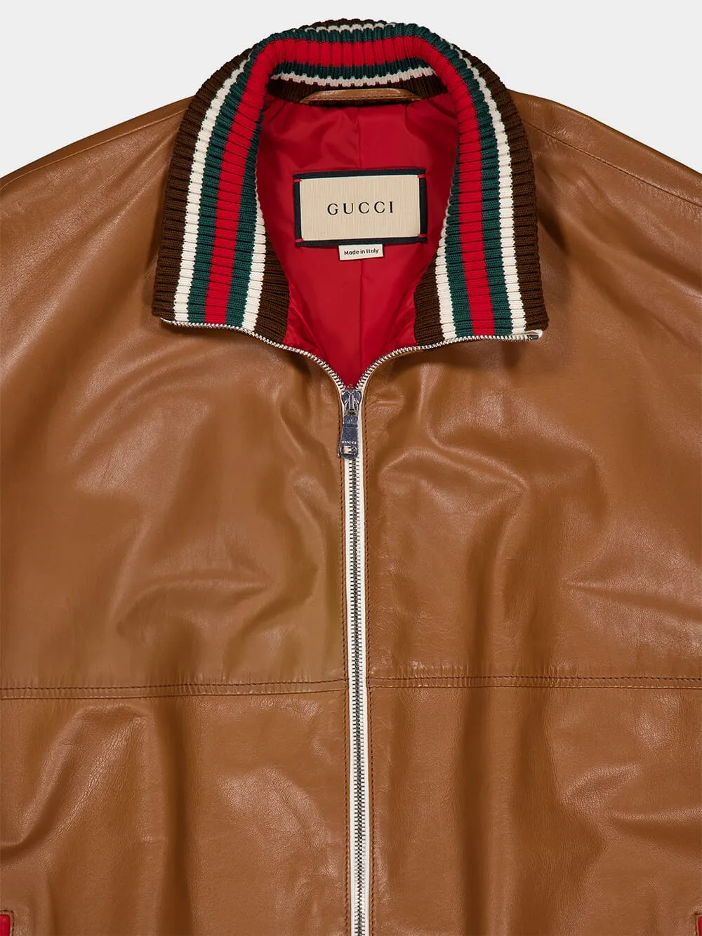 Brown Leather Bomber Jacket sold by Fashion Clinic product image thumbnail 3