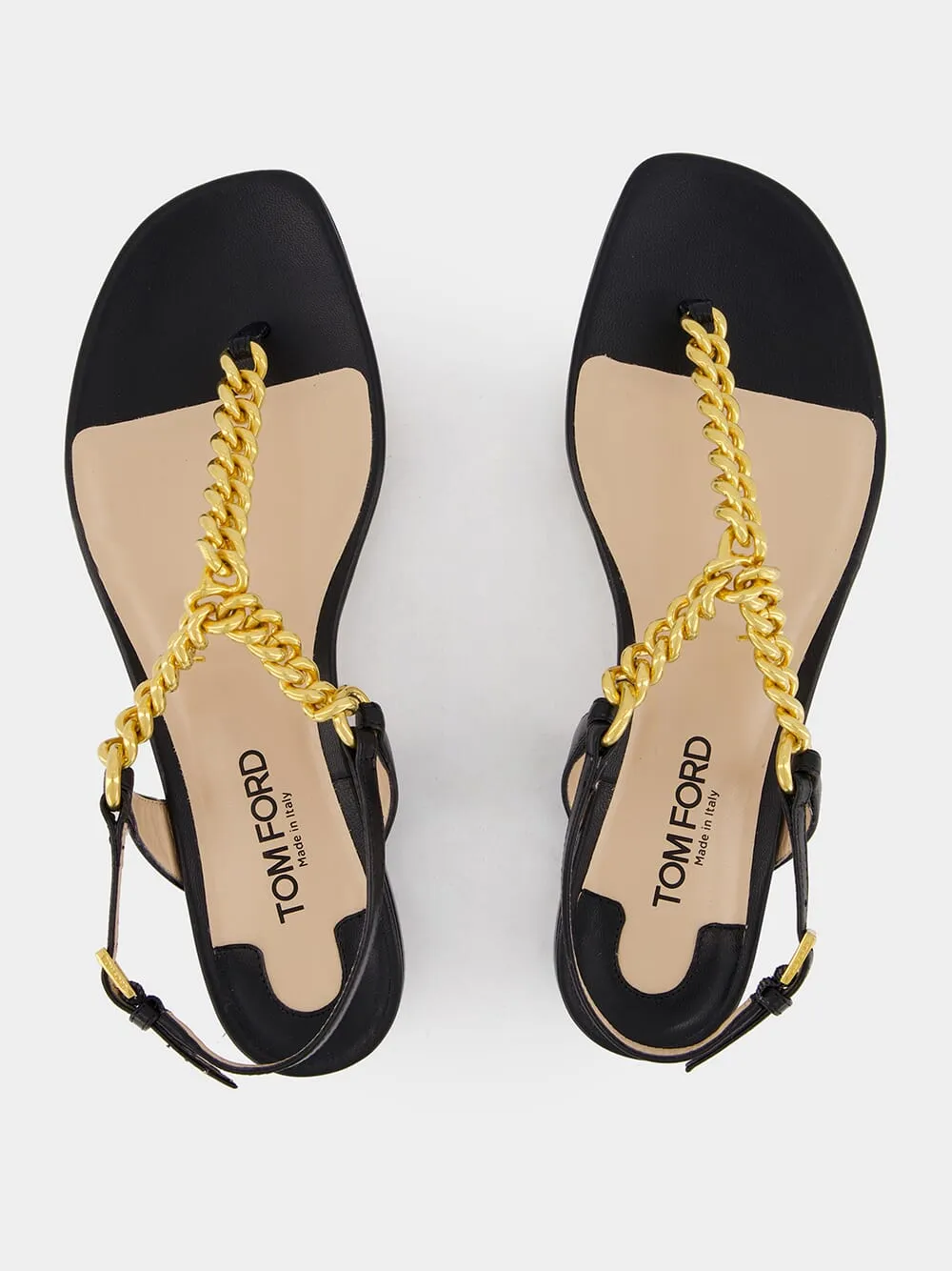 Black Shiny Leather Thong Sandals with Chain sold by Fashion Clinic product image thumbnail 4