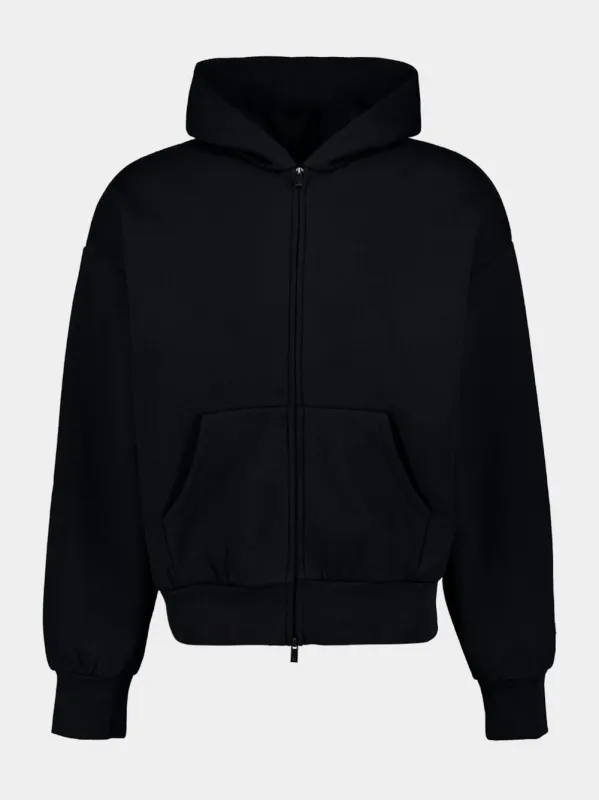 Jet Black Zip-Up Hooded Sweatshirt i sold by Fashion Clinic