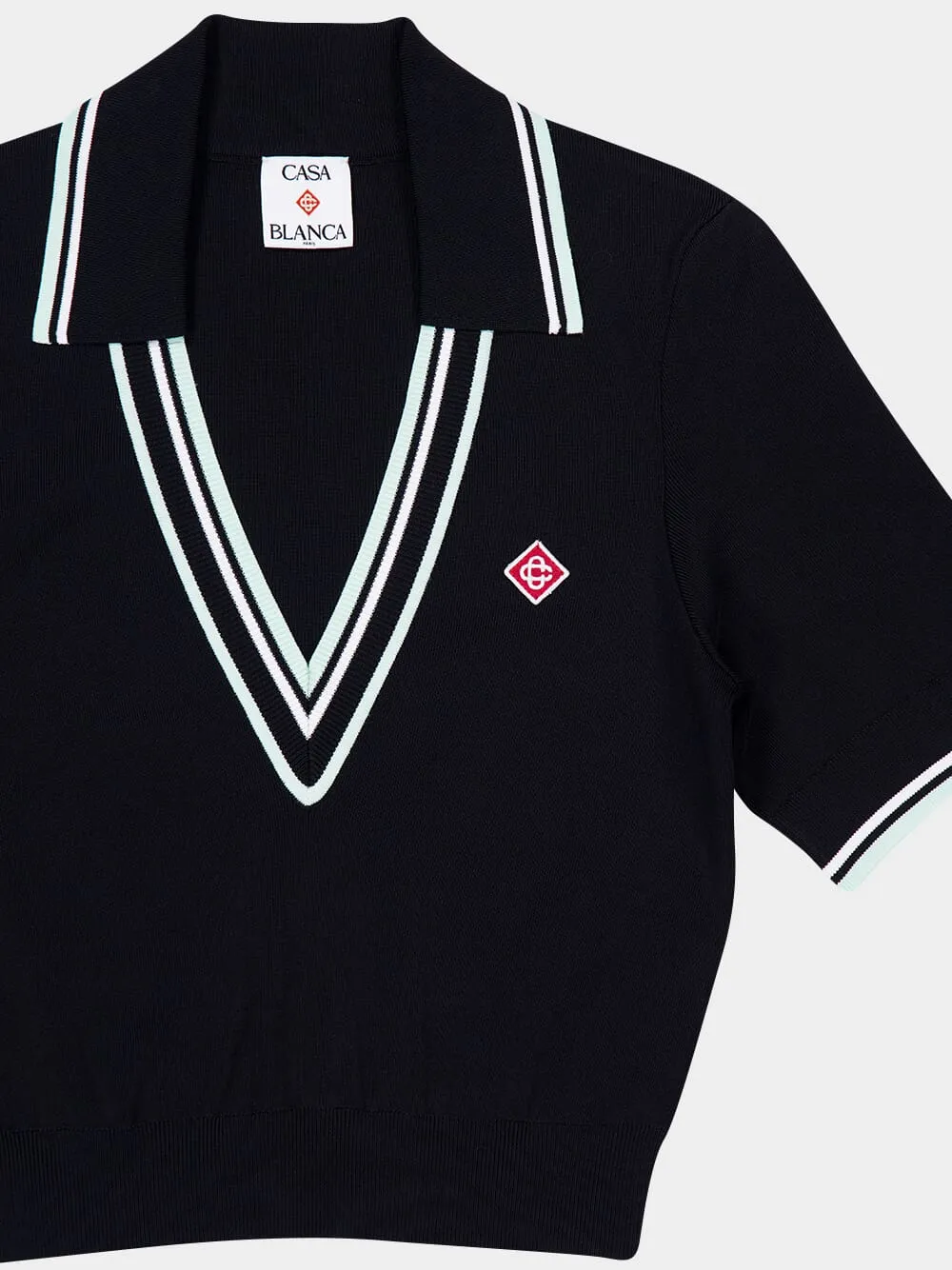 Black V-Neck Short-Sleeve Polo in Viscose sold by Fashion Clinic product image thumbnail 3