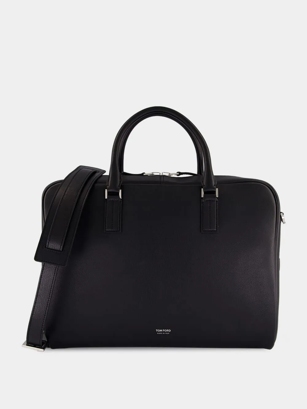 Black Grain Leather Minimal Briefcase sold by Fashion Clinic product image thumbnail 2