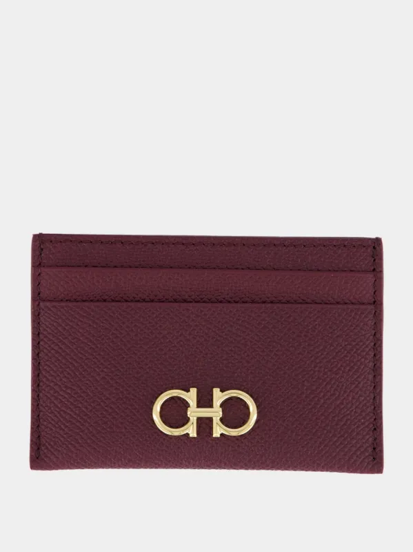 Plum Gancini Leather Card Holder sold by Fashion Clinic