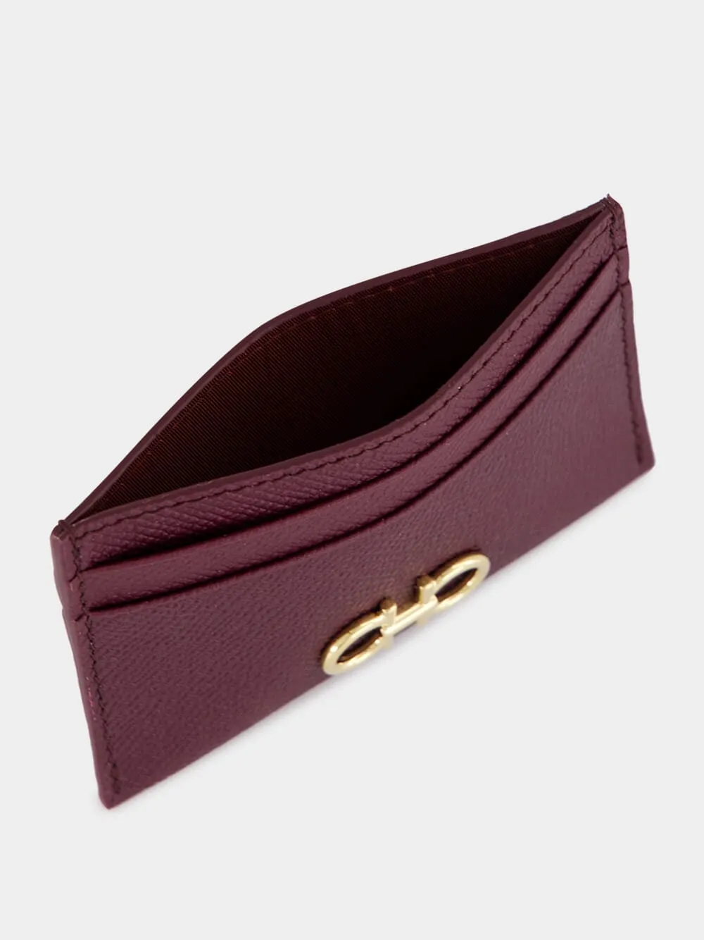 Plum Gancini Leather Card Holder sold by Fashion Clinic product image thumbnail 3