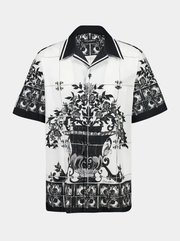 Black Majolica Print Poplin Hawaii Shirt made by Dolce & Gabanna