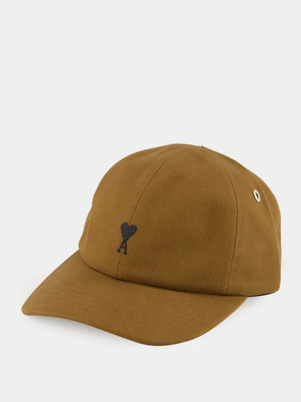 Hazelnut Brown Cotton Ami De Coeur Embroidery Cap made by Ami