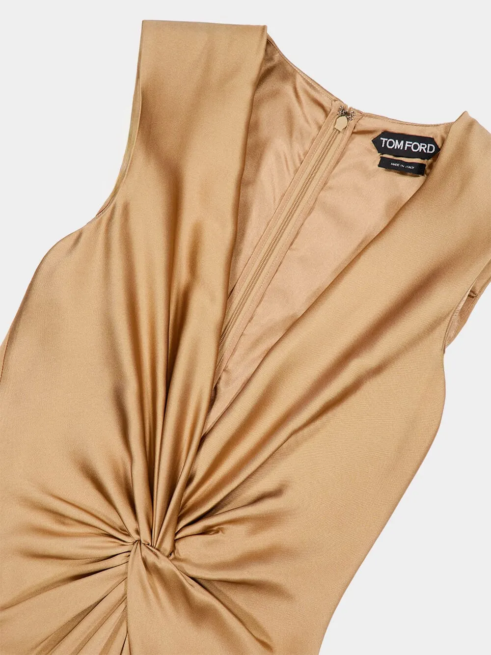 Golden Brown Deep V-Neck Twist Front Silk Evening Dress sold by Fashion Clinic product image thumbnail 5