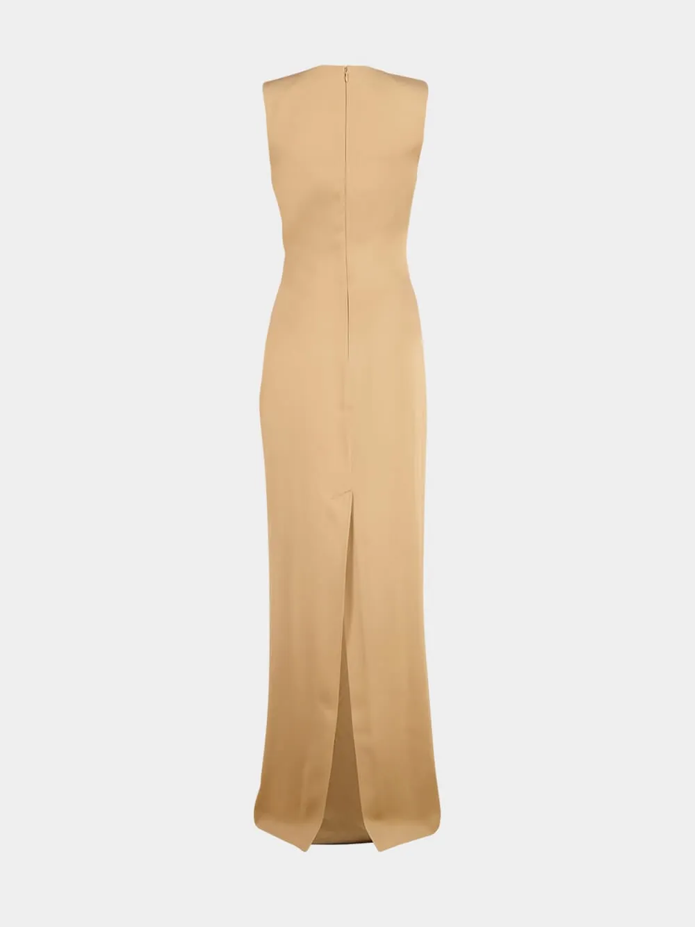 Golden Brown Deep V-Neck Twist Front Silk Evening Dress sold by Fashion Clinic product image thumbnail 3