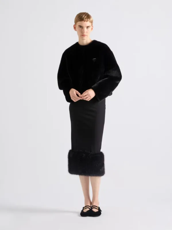 Black Stretch Jersey Skirt with Fur Trim sold by Fashion Clinic