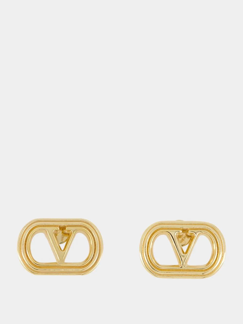 Gold Ovalette VLogo Metal Earrings sold by Fashion Clinic product image thumbnail 2