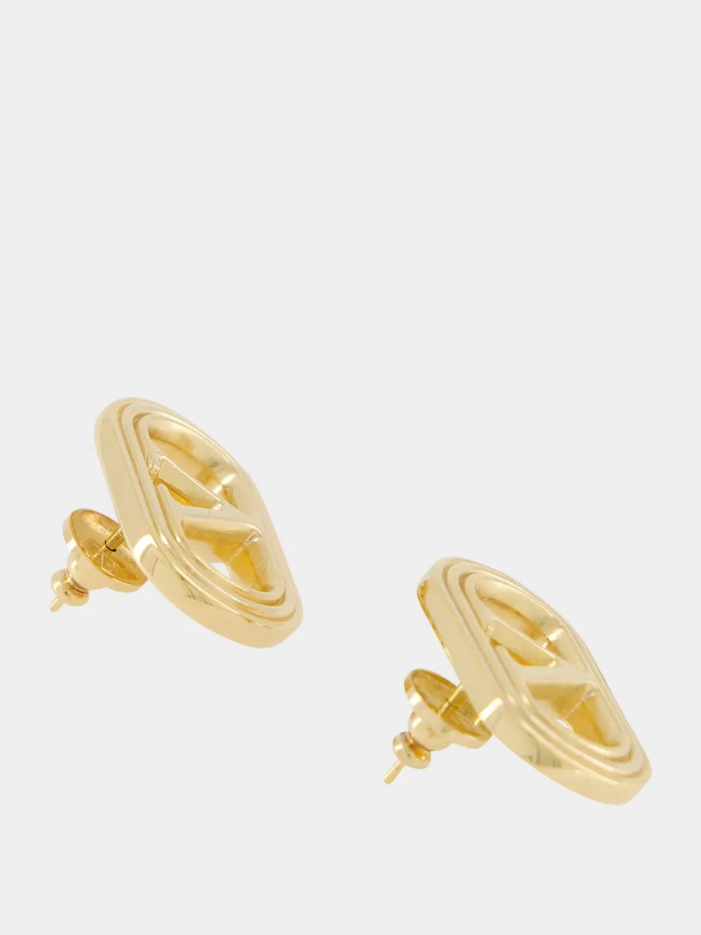 Gold Ovalette VLogo Metal Earrings sold by Fashion Clinic product image thumbnail 3