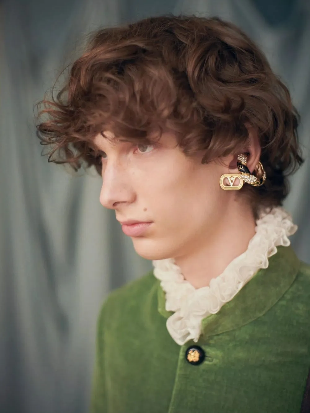 Gold Ovalette VLogo Metal Earrings sold by Fashion Clinic