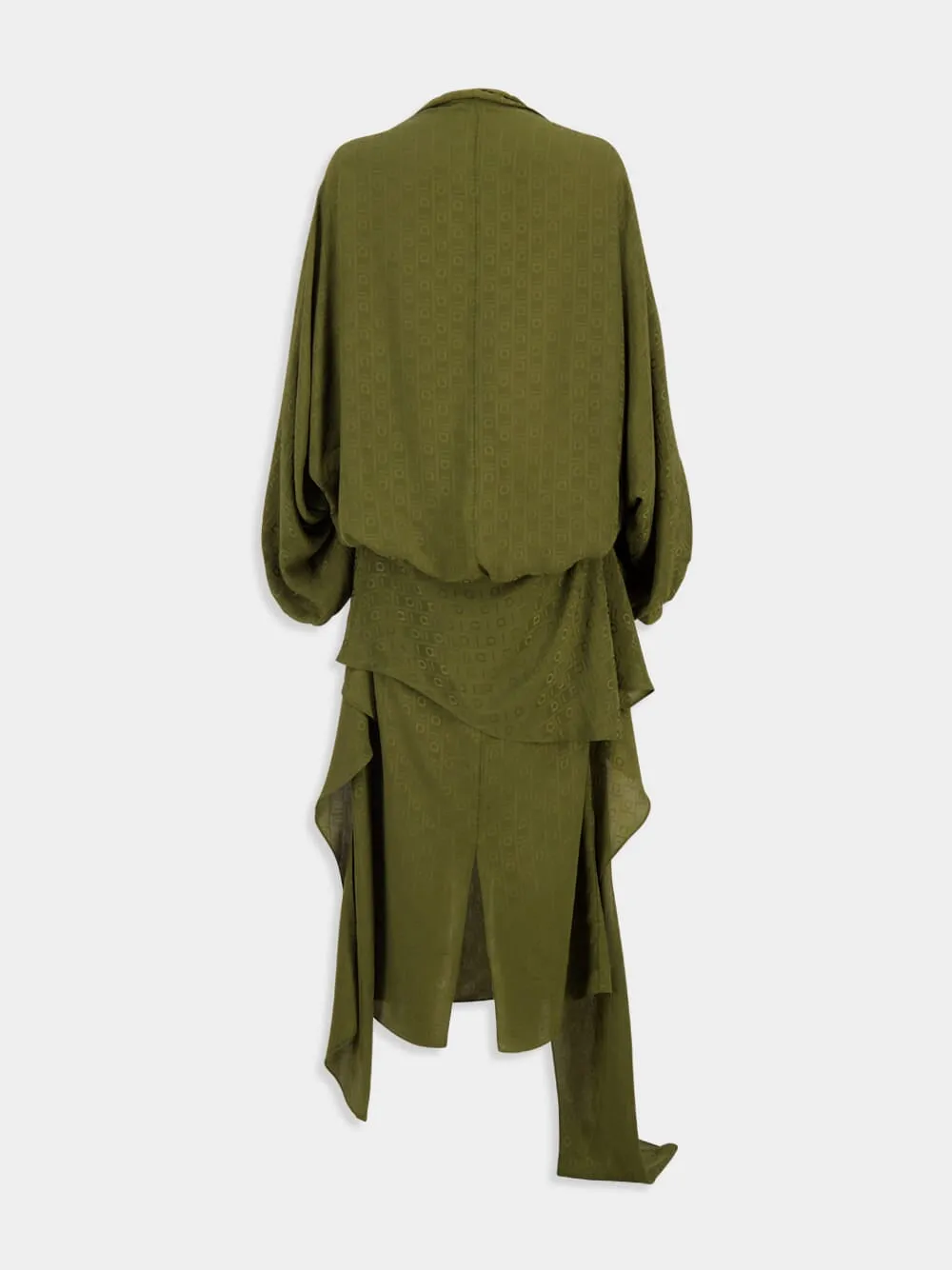 Olive Green Silk Dress with Monogram Motif sold by Fashion Clinic product image thumbnail 2