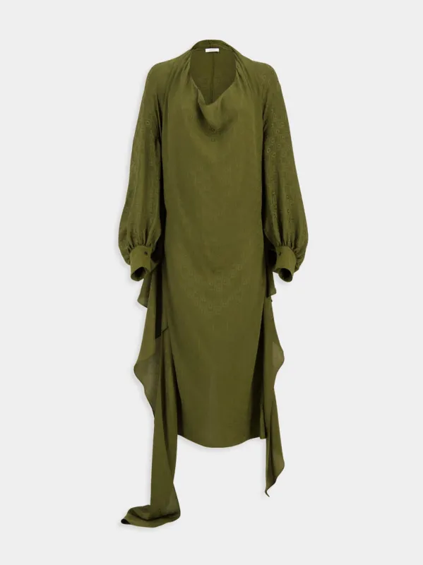 Olive Green Silk Dress with Monogram Motif sold by Fashion Clinic