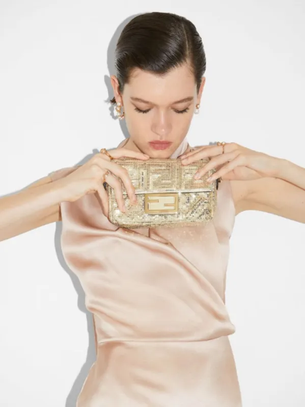 Gold Mini Baguette Sequin Bag sold by Fashion Clinic