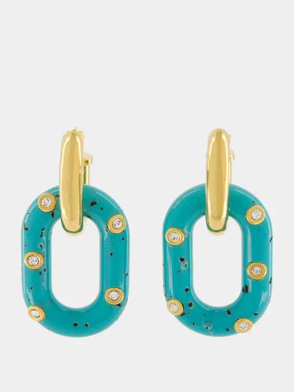 Gold and Turquoise XL Link Earrings sold by Fashion Clinic