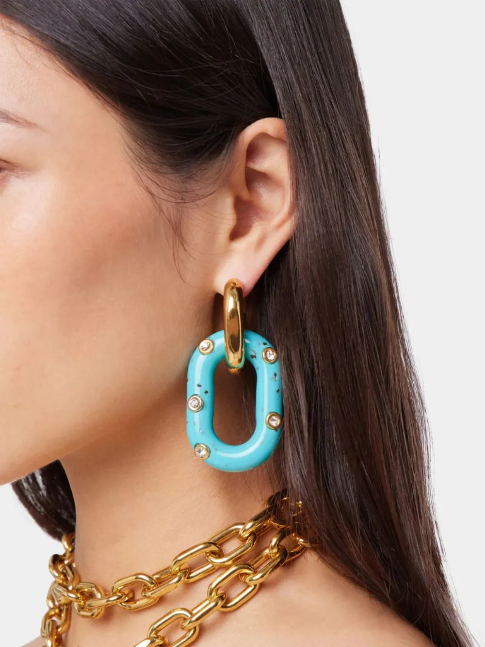 Gold and Turquoise XL Link Earrings sold by Fashion Clinic product image thumbnail 2