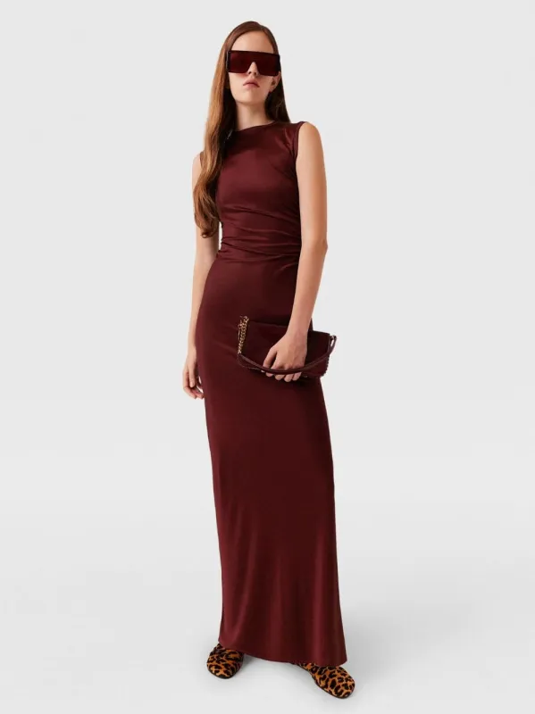 Dark Cherry Satin Maxi Dress sold by Fashion Clinic