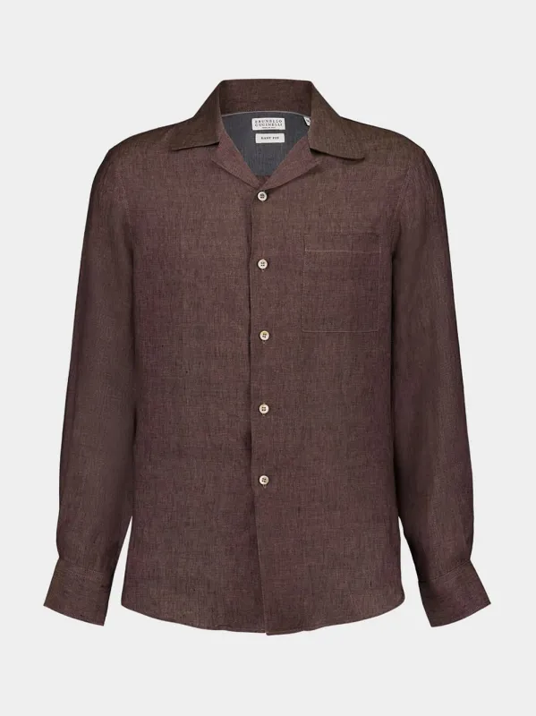 Brown Linen Button-Up Shirt sold by Fashion Clinic