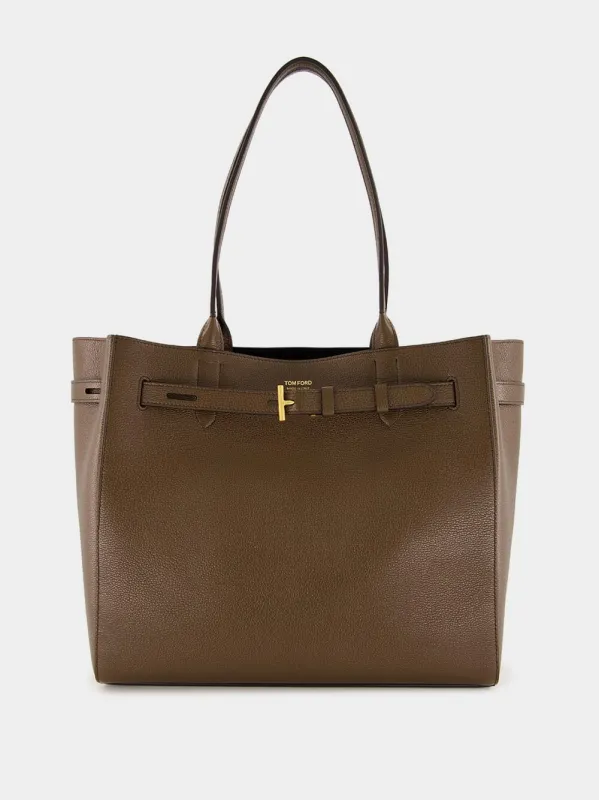 Brown Grain Leather Audrey Medium Tote made by Tom Ford