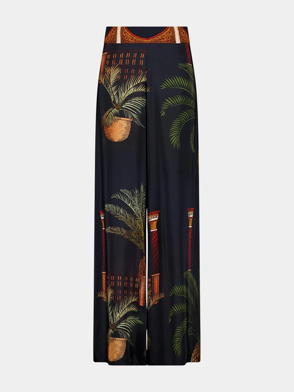 Navy Wide-Leg Mystic Motif Silk Pants sold by Fashion Clinic
