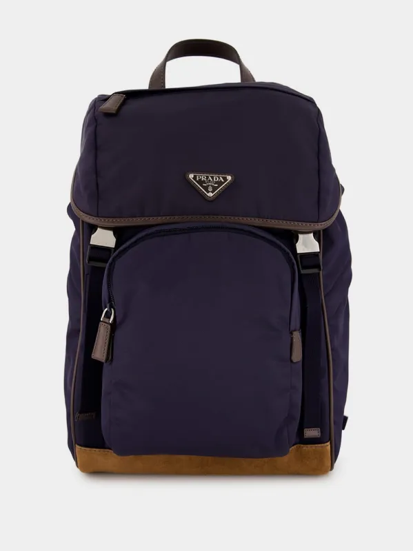 Blue Recycled Polyamide and Leather Backpack made by Prada