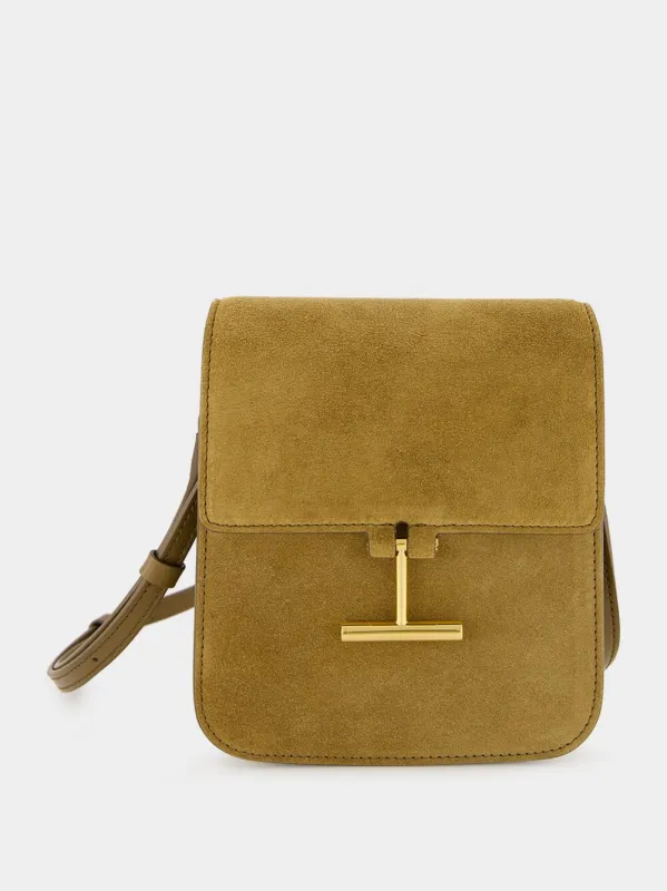 Camel Suede Crossbody Bag with T Hardware sold by Fashion Clinic