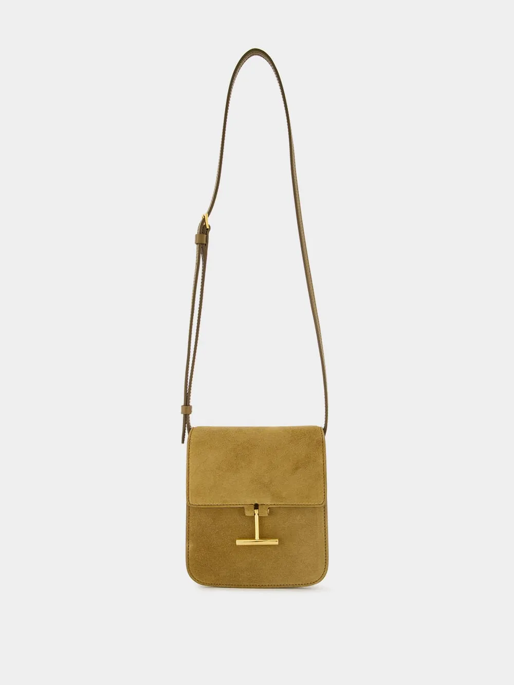 Camel Suede Crossbody Bag with T Hardware sold by Fashion Clinic product image thumbnail 2