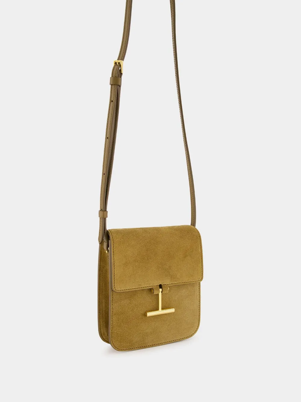 Camel Suede Crossbody Bag with T Hardware sold by Fashion Clinic product image thumbnail 3