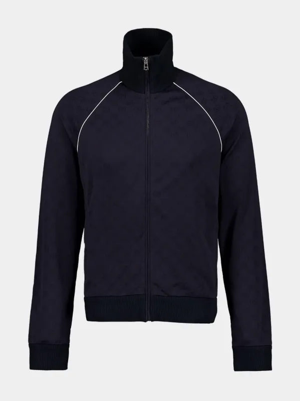 Navy Blue GG Nylon and Jersey Zip Jacket sold by Fashion Clinic