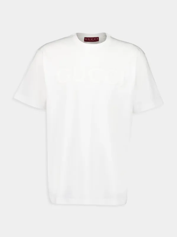 White Embroidered Cotton Jersey T-Shirt made by Gucci