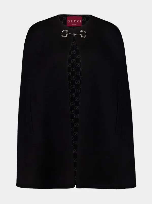 Black Wool and Silk Horsebit Cape sold by Fashion Clinic